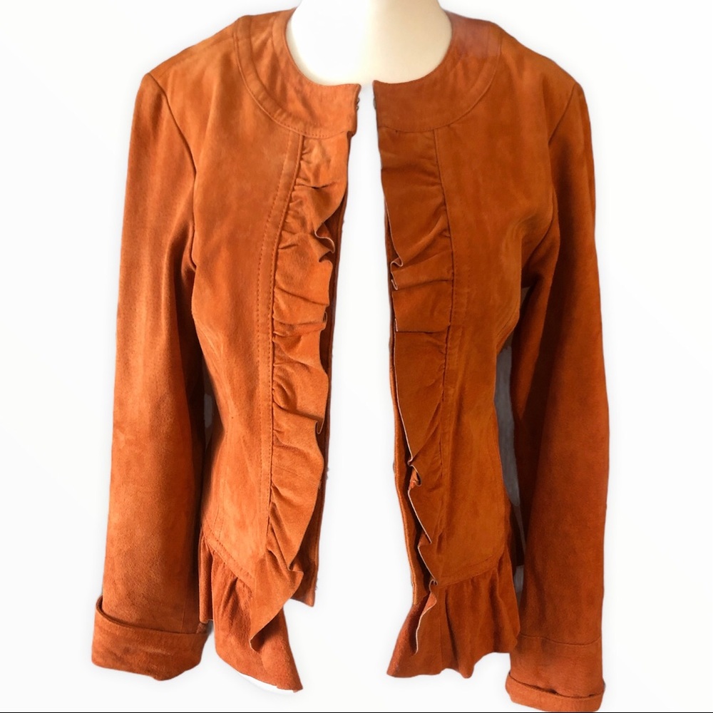 Prosper & Devine Vintage Ruffled Suede Jacket Size Small